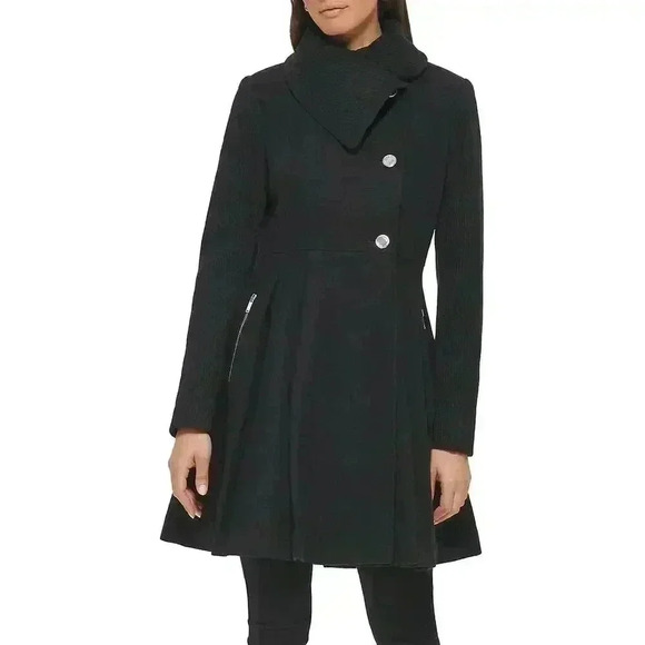 Guess Jackets & Blazers - GUESS Pleated Wool Blend Flare Coat Peacoat Jacket Womens Medium NWT